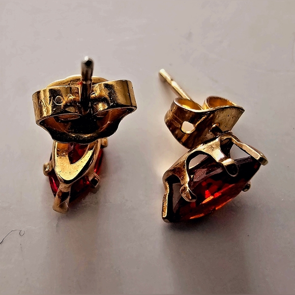 Marquis cut faux ruby red and gold stud  earrings, holiday, formal, minimalist - Picture 6 of 10